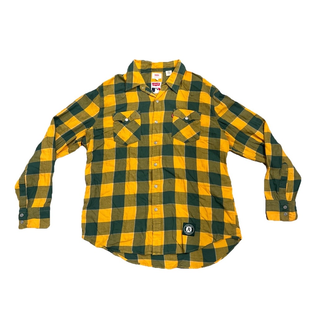 VTG Y2K Levi's Oakland A's Barstow Western Plaid Shirt Size L